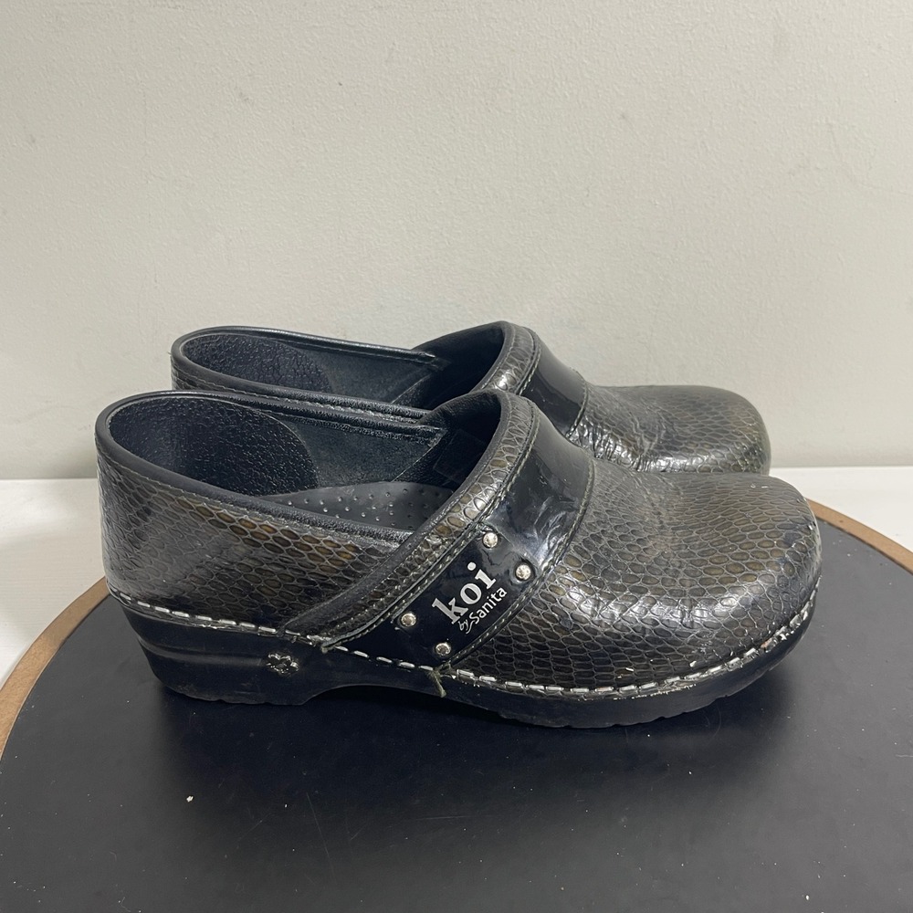 Koi by Sanita Professional Clogs Women's US 9.5–10 /40 Black Snake Print Leather